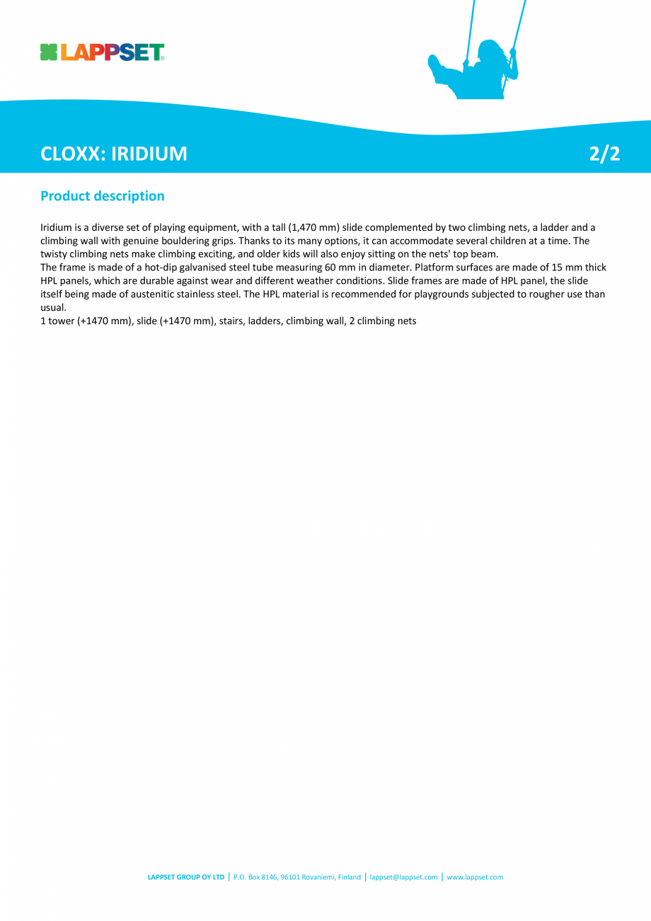 Pagina 2-Echipament de catarat IRIDIUM 220332 LAPPSET CLOXX Fisa tehnica Engleza  will also enjoy sitting on ...