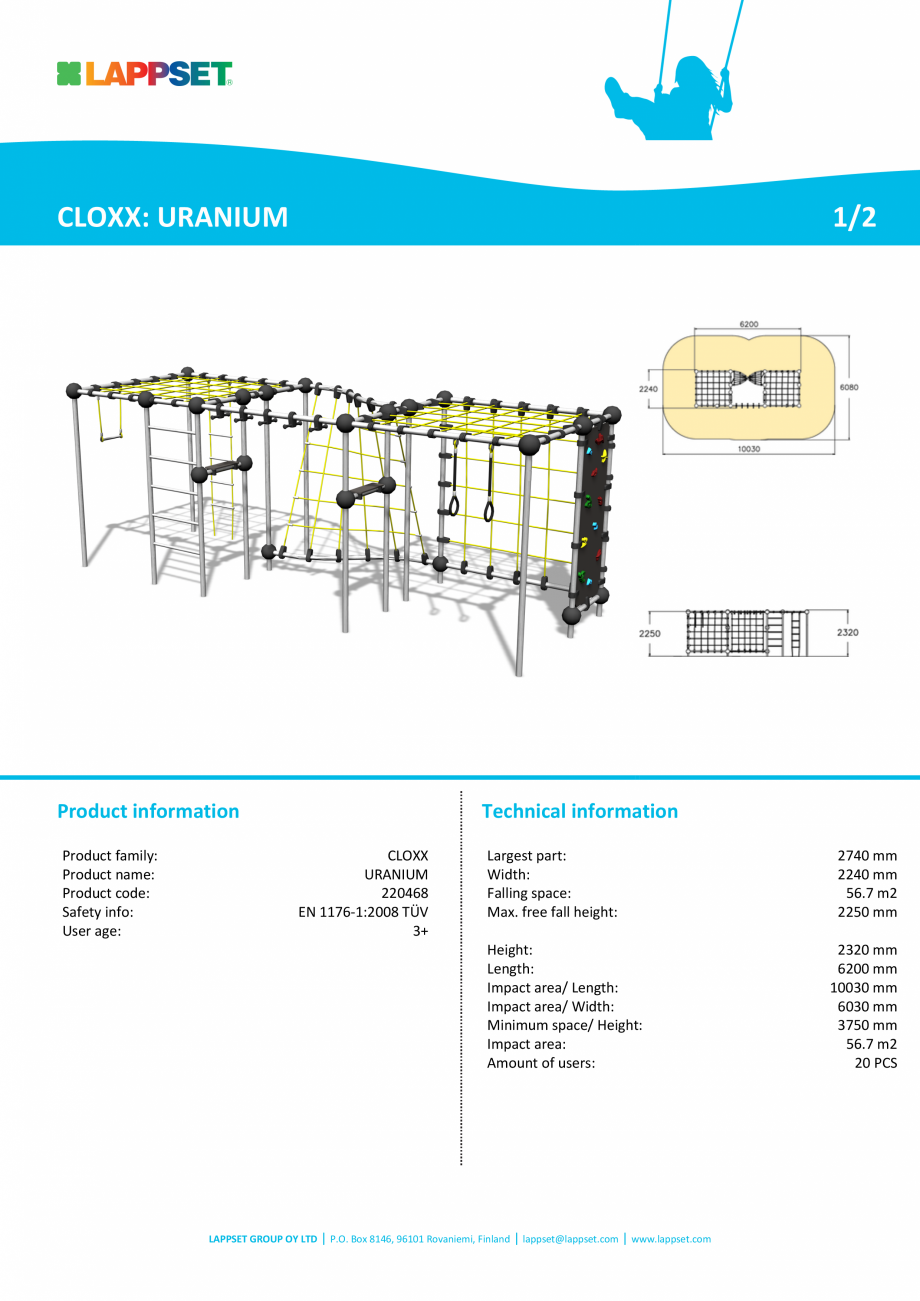 Pagina 1-Echipament de catarat URANIUM 220468 LAPPSET CLOXX Fisa tehnica Engleza CLOXX: URANIUM

1/2

Product...