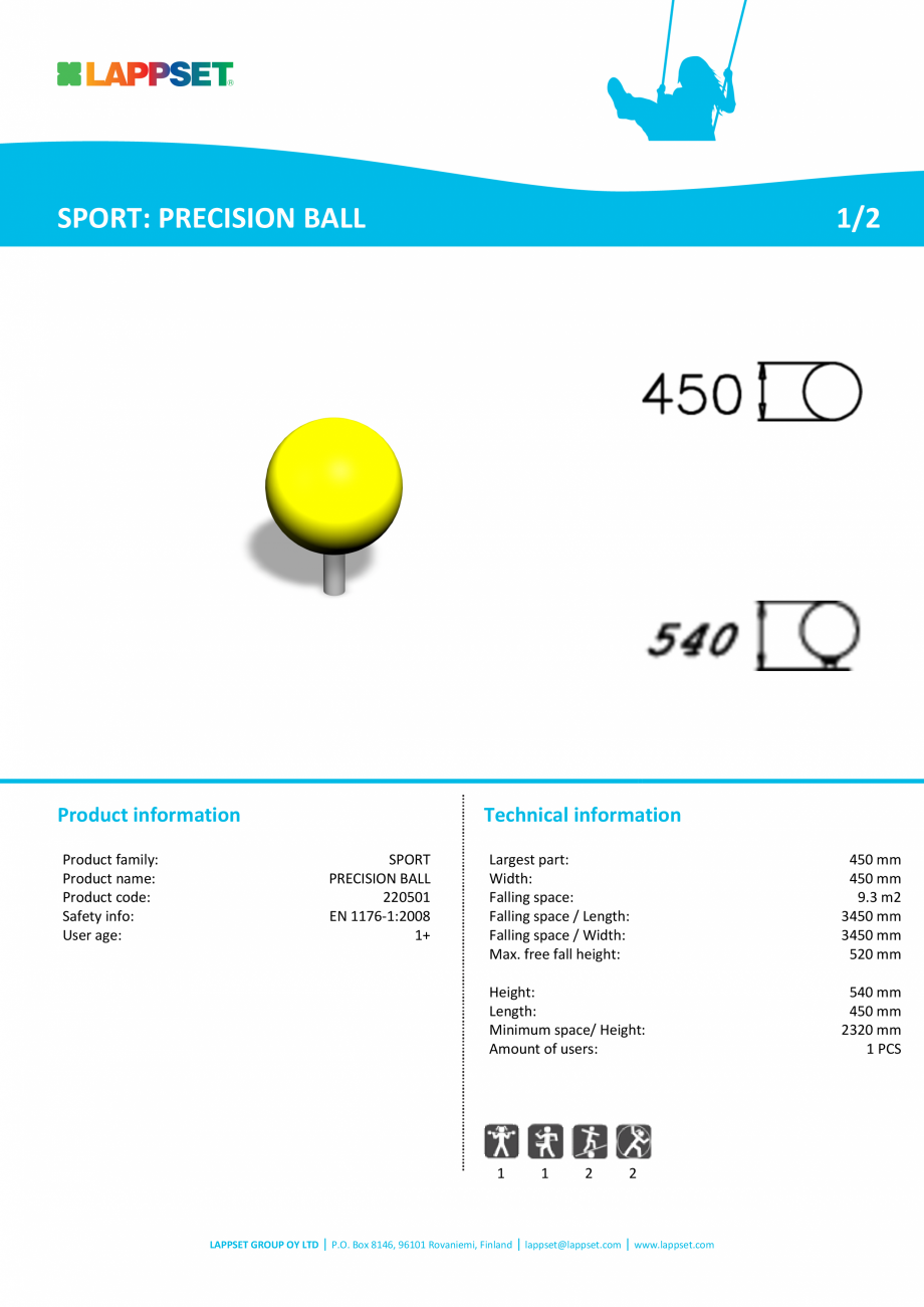 Pagina 1-Echipament de joaca pentru copii PRECISION BALL 220501 LAPPSET CLOXX Fisa tehnica Engleza SPORT:...