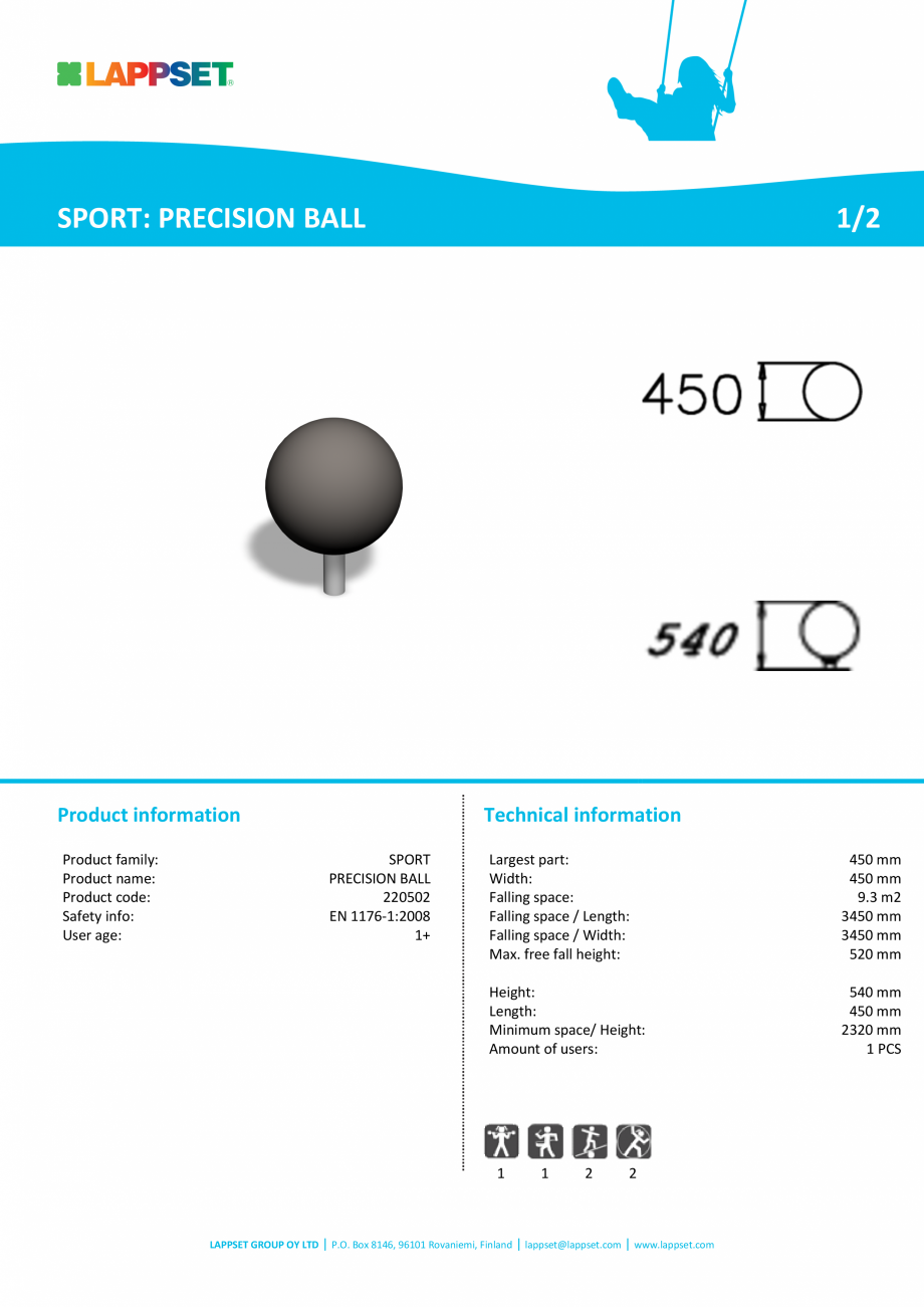 Pagina 1-Echipament de joaca pentru copii PRECISION BALL 220502 LAPPSET CLOXX Fisa tehnica Engleza SPORT:...