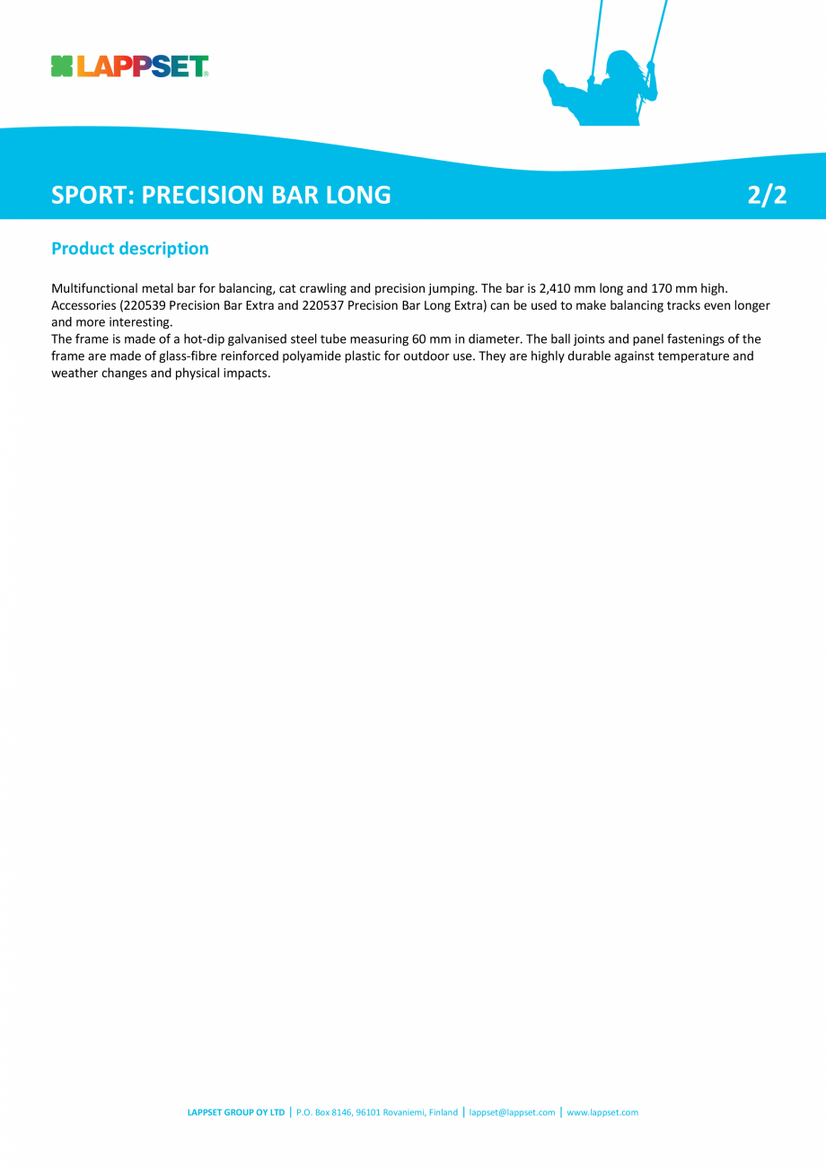 Pagina 2-Echipament de joaca pentru copii PRECISION BAR LONG 220538 LAPPSET CLOXX Fisa tehnica Engleza yamide...