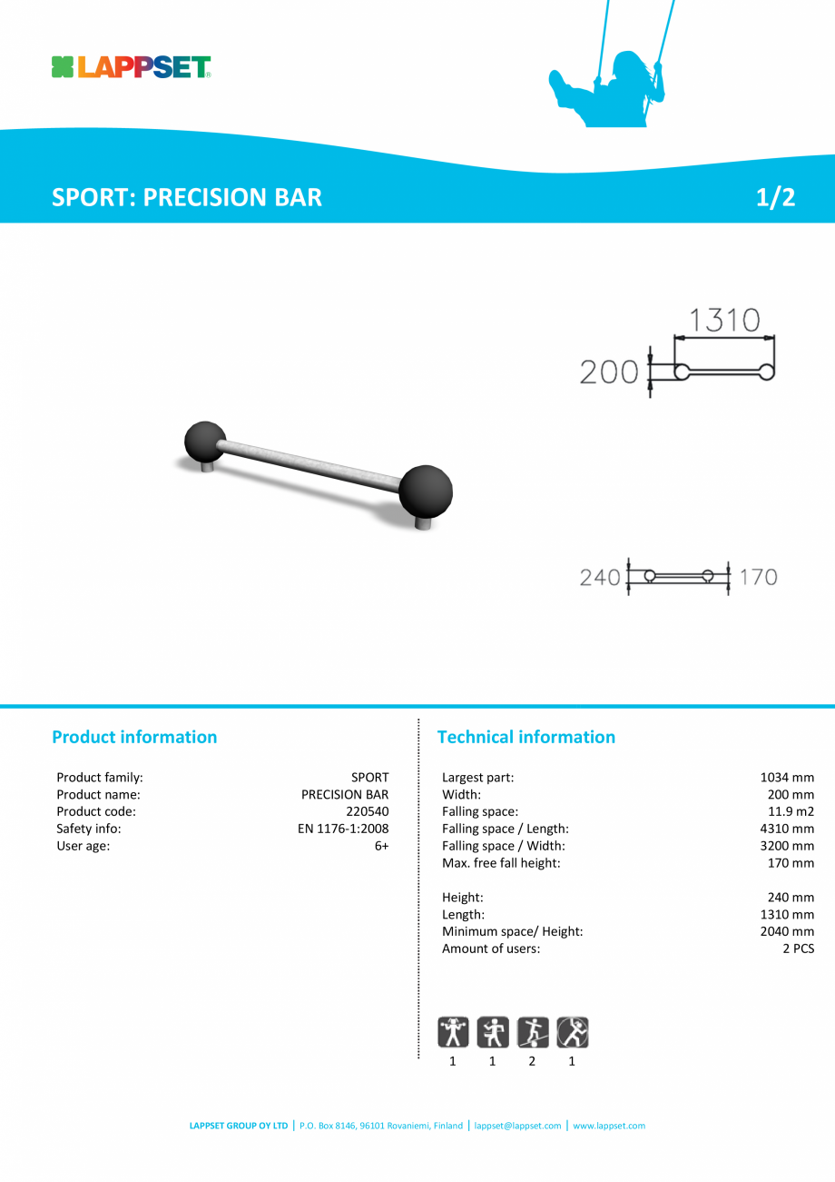 Pagina 1-Echipament de joaca pentru copii PRECISION BAR 220540 LAPPSET CLOXX Fisa tehnica Engleza SPORT:...