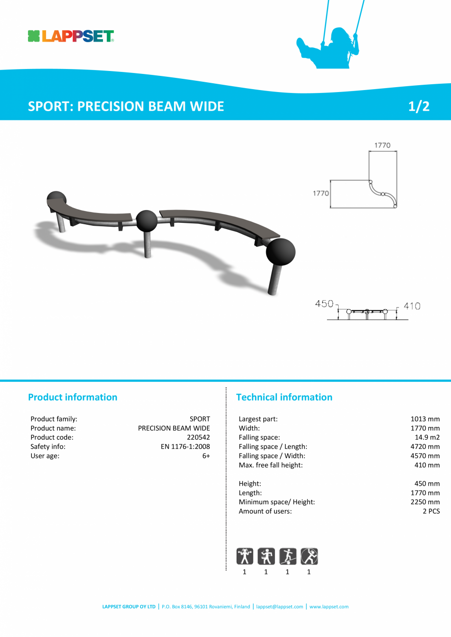 Pagina 1-Echipament de joaca pentru copii PRECISION BEAM WIDE 220542 LAPPSET CLOXX Fisa tehnica Engleza...