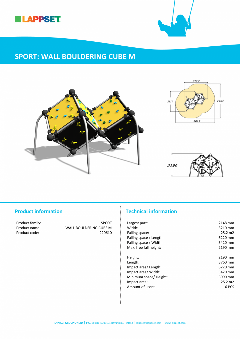 Pagina 1-Echipament de catarat WALL BOULDERING CUBE M 220610 LAPPSET CLOXX Fisa tehnica Engleza SPORT: WALL...