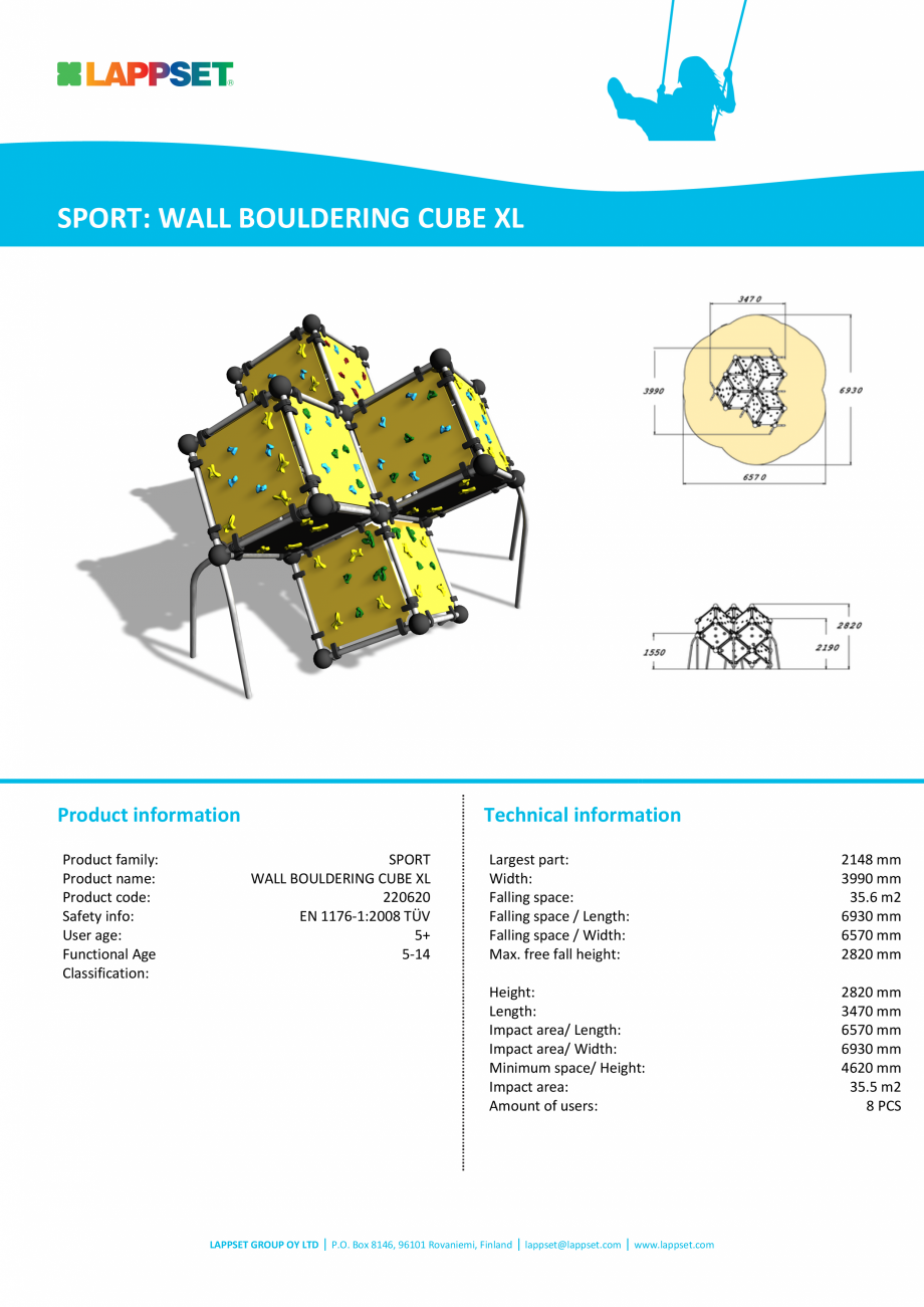 Pagina 1-Echipament de catarat WALL BOULDERING CUBE XL 220620 LAPPSET CLOXX Fisa tehnica Engleza SPORT: WALL ...