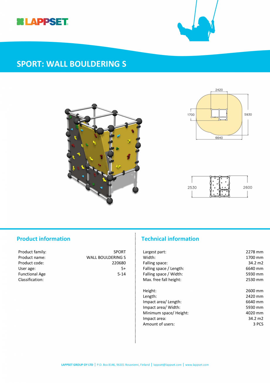 Pagina 1-Echipament de catarat WALL BOULDERING S 220680 LAPPSET CLOXX Fisa tehnica Engleza SPORT: WALL...