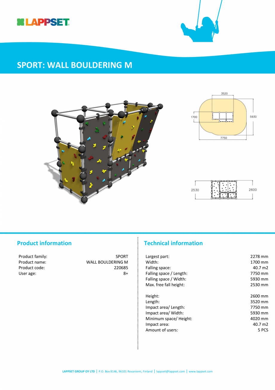 Pagina 1-Echipament de catarat WALL BOULDERING M 220685 LAPPSET CLOXX Fisa tehnica Engleza SPORT: WALL...