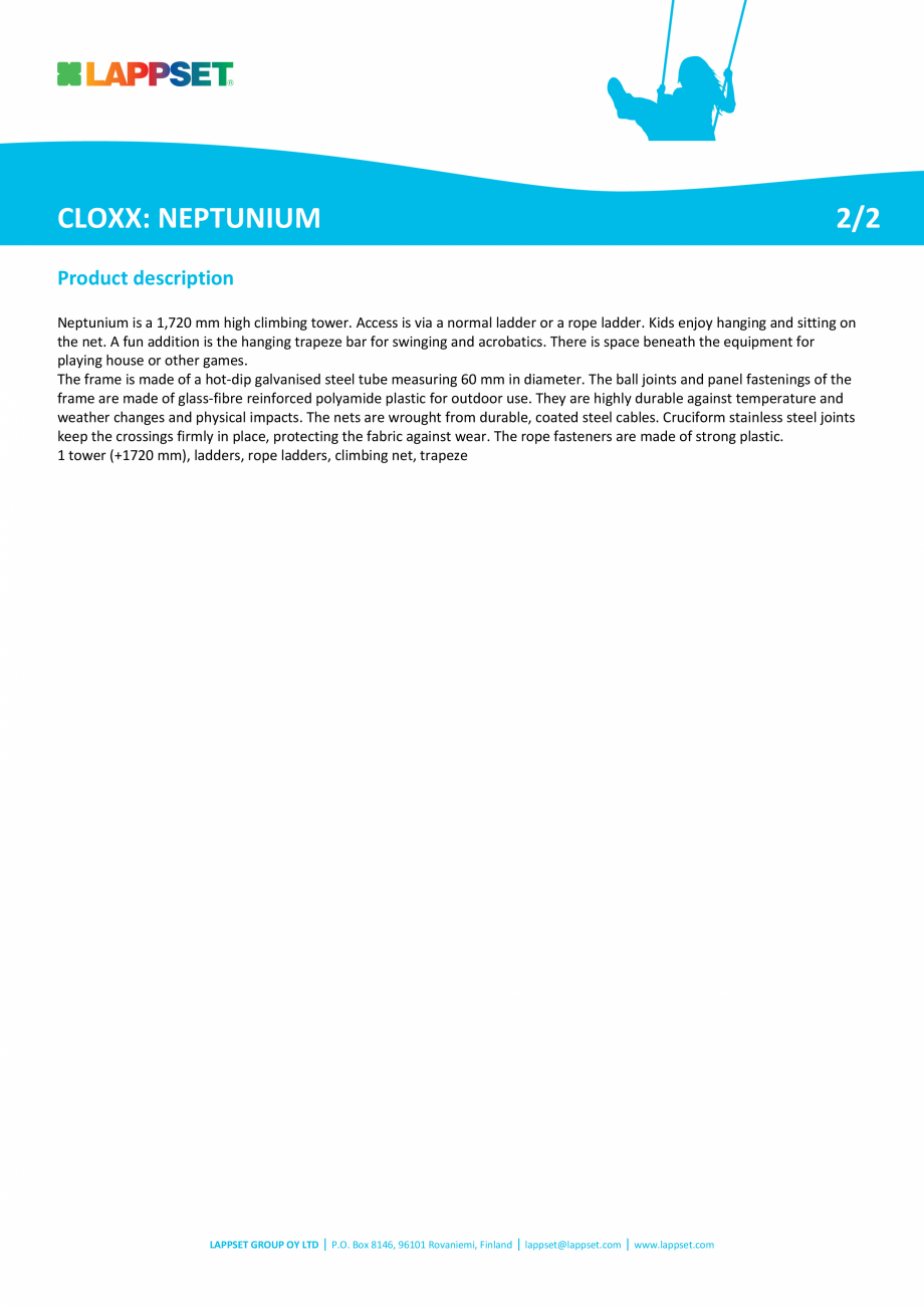 Pagina 2-Echipament de catarat NEPTUNIUM 220460 LAPPSET CLOXX Fisa tehnica Engleza inforced polyamide plastic...