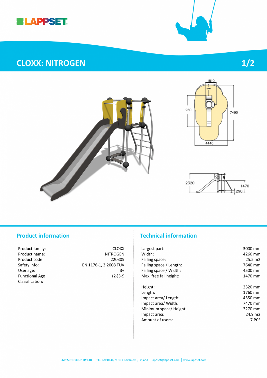 Pagina 1-Echipament de joaca cu tobogan NITROGEN 220305 LAPPSET CLOXX Fisa tehnica Engleza CLOXX: NITROGEN
...