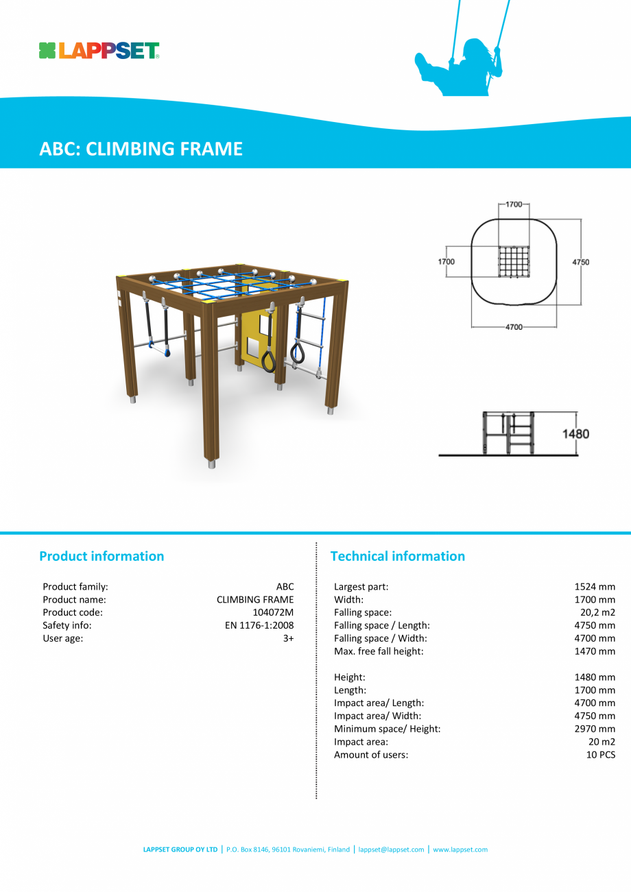 Pagina 1-Echipament de joaca pentru copii sub 4 ani cadru de catarat 104072M CLIMBING FRAME LAPPSET FINNO ABC...