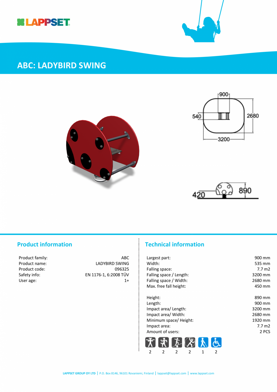 Pagina 1-Echipament de joaca pentru copii sub 4 ani LADYBIRD SWING 096325 LAPPSET FINNO ABC Fisa tehnica...