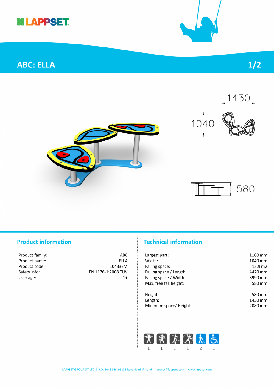 Pagina 1-Echipament de joaca pentru copii sub 4 ani ELLA 104333M  LAPPSET FINNO ABC Fisa tehnica Engleza ABC:...