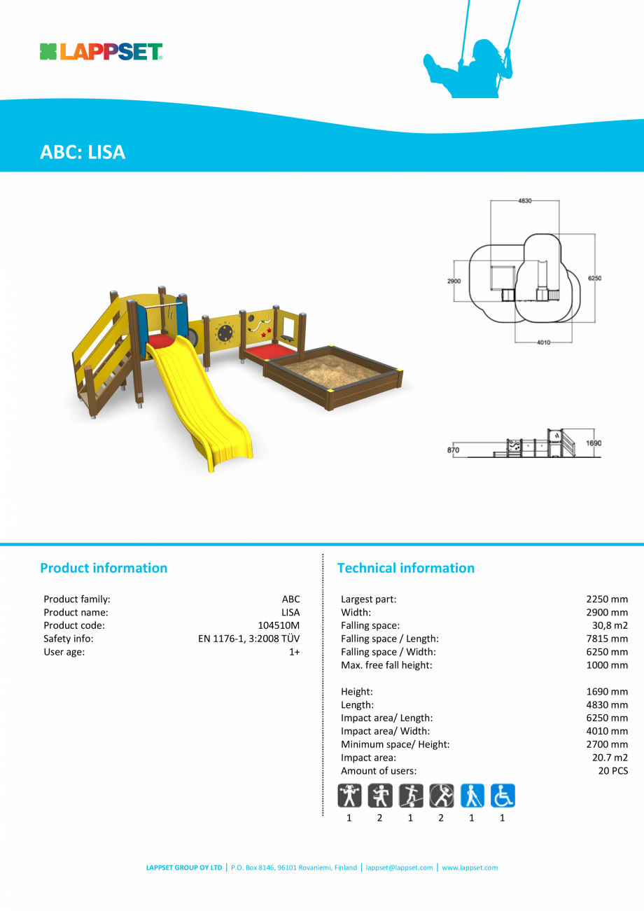 Pagina 1-Echipament de joaca pentru copii sub 4 ani LISA 104510M LAPPSET FINNO ABC Fisa tehnica Engleza ABC: ...