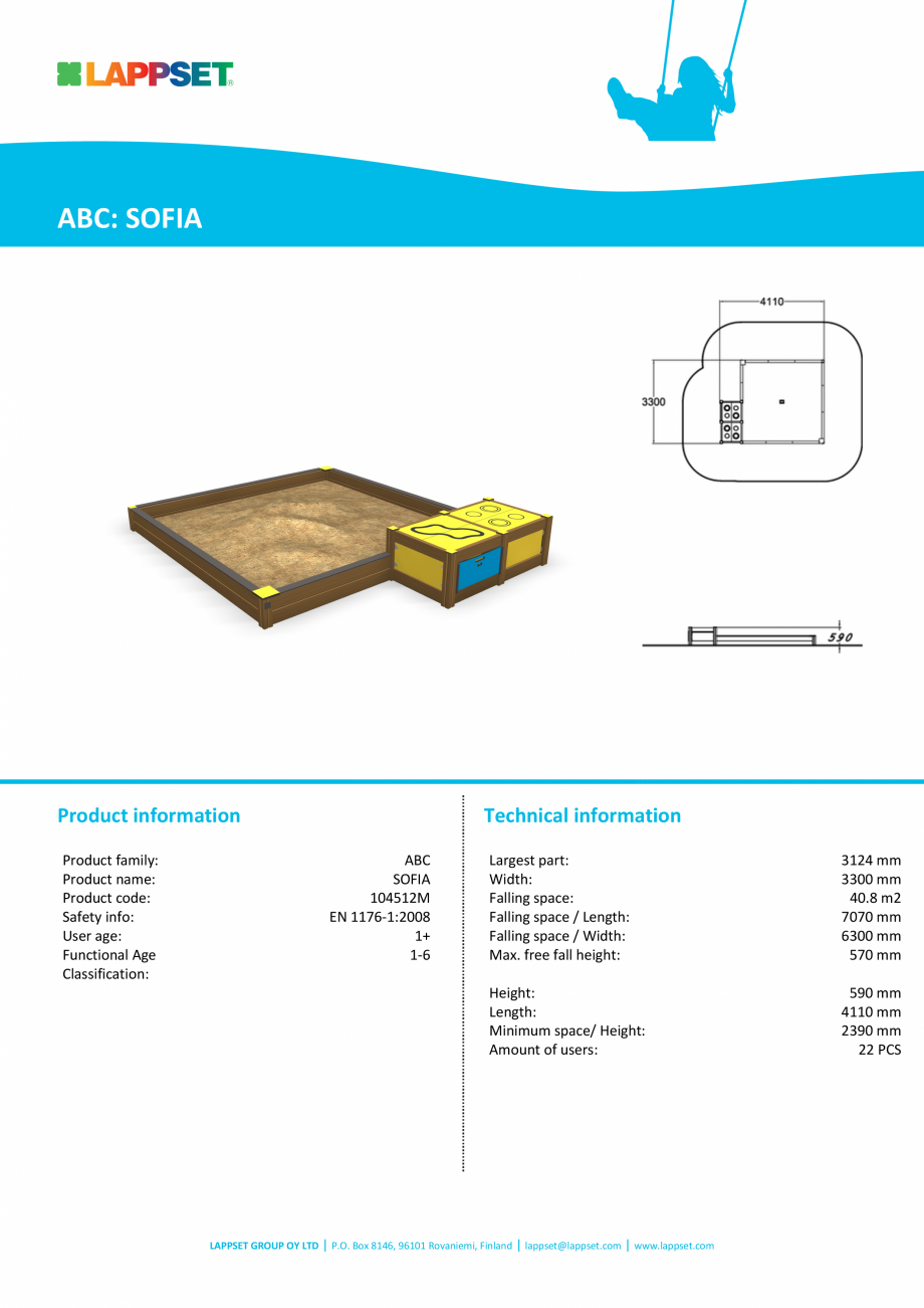 Pagina 1-Echipament de joaca pentru copii sub 4 ani SOFIA 104512M LAPPSET FINNO ABC Fisa tehnica Engleza ABC:...