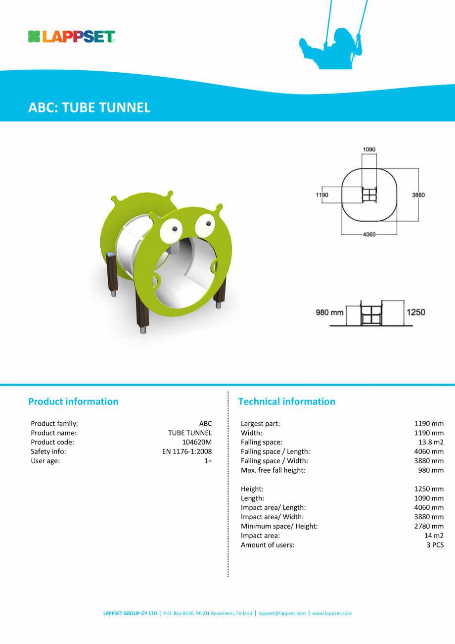 Pagina 1-Echipament de joaca pentru copii sub 4 ani Tunel tubular 104620m LAPPSET FINNO ABC Fisa tehnica...