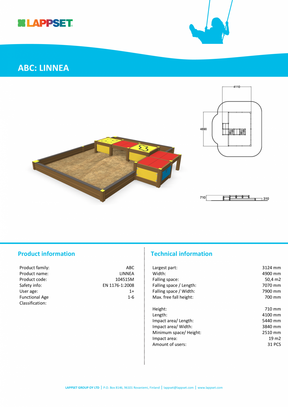 Pagina 1 - Echipament de joaca pentru copii sub 4 ani LINNEA 104515M LAPPSET FINNO ABC Fisa tehnica ...