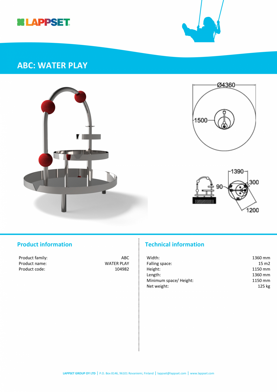 Pagina 1-Echipament de joaca pentru copii sub 4 ani WATER PLAY 104982 LAPPSET FINNO ABC Fisa tehnica Engleza ...