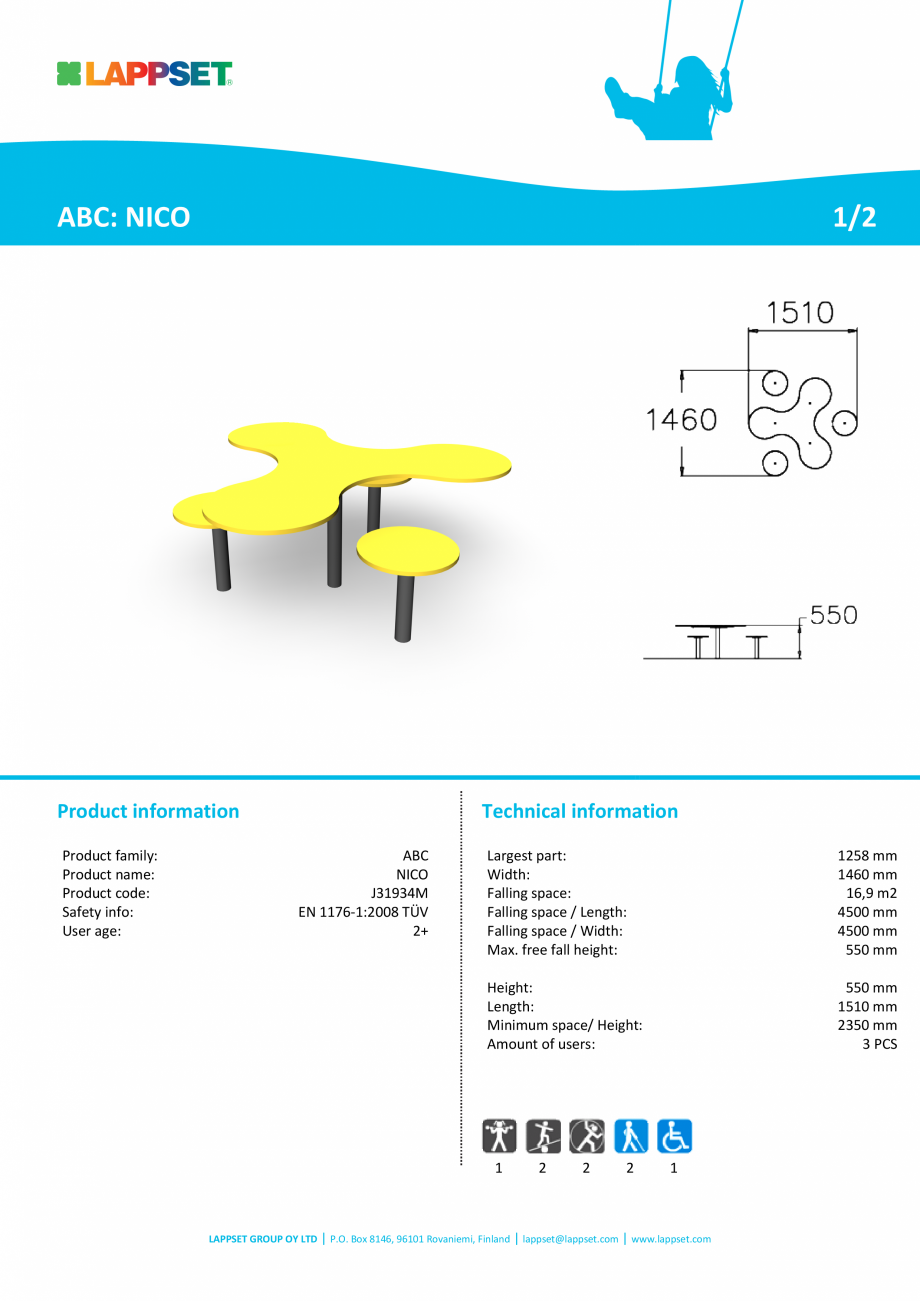 Pagina 1-Echipament de joaca pentru copii sub 4 ani NICO J31934M LAPPSET FINNO ABC Fisa tehnica Engleza ABC: ...