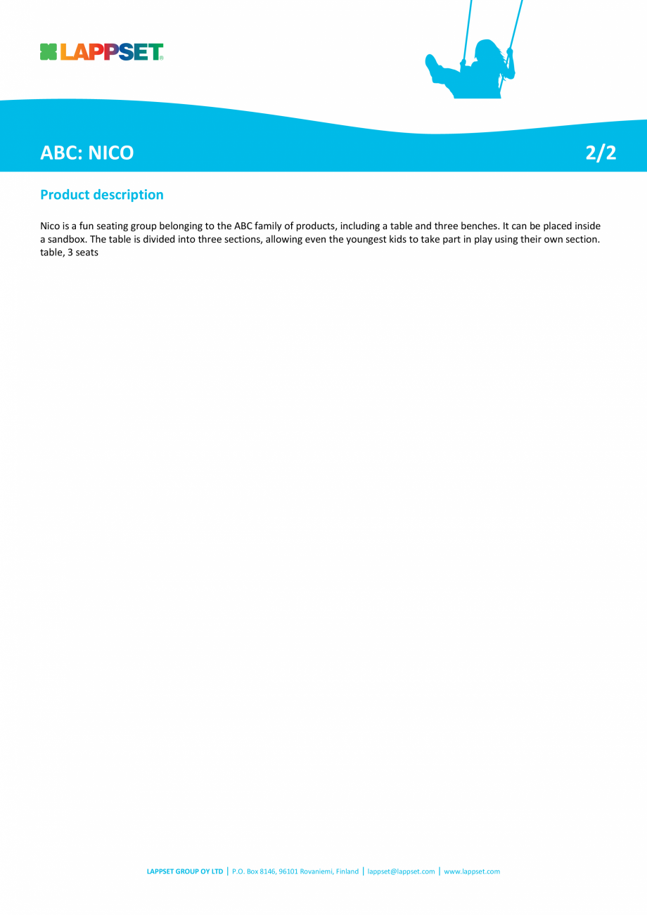 Pagina 2 - Echipament de joaca pentru copii sub 4 ani NICO J31934M LAPPSET FINNO ABC Fisa tehnica...