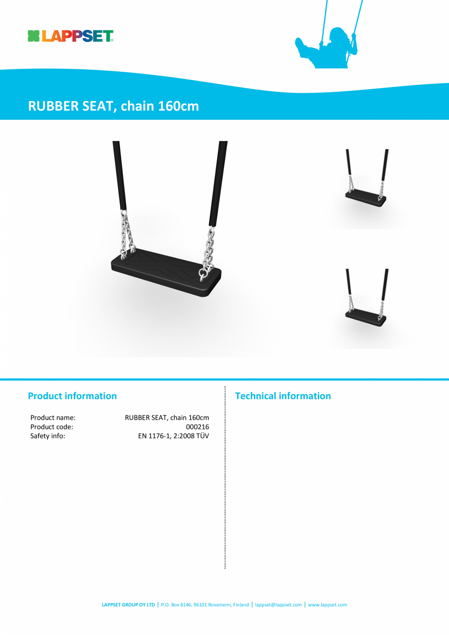 Pagina 1-000216_RUBBER SEAT, chain 160cm LAPPSET FINNO ABC Fisa tehnica Engleza RUBBER SEAT, chain 160cm
...