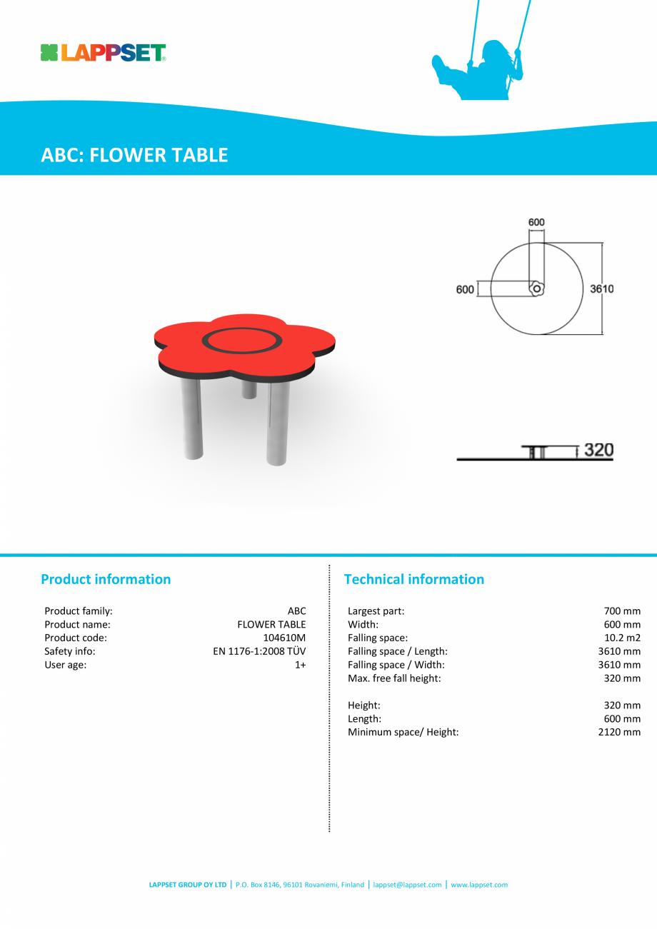 Pagina 1-Echipament de joaca pentru copii sub 4 ani FLOWER TABLE 104610M LAPPSET FINNO ABC Fisa tehnica...