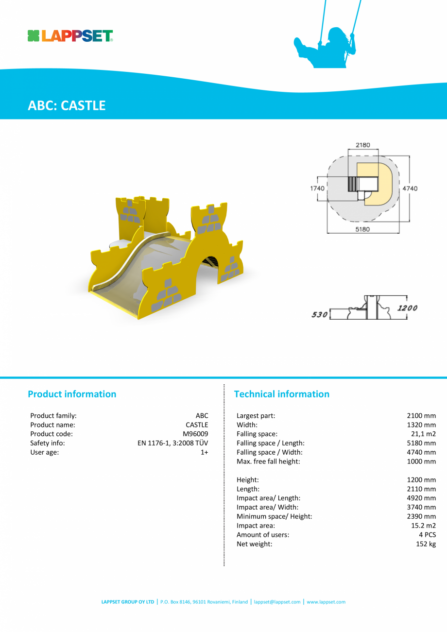 Pagina 1-Echipament de joaca pentru copii sub 4 ani Castel M96009 LAPPSET FINNO ABC Fisa tehnica Engleza ABC:...