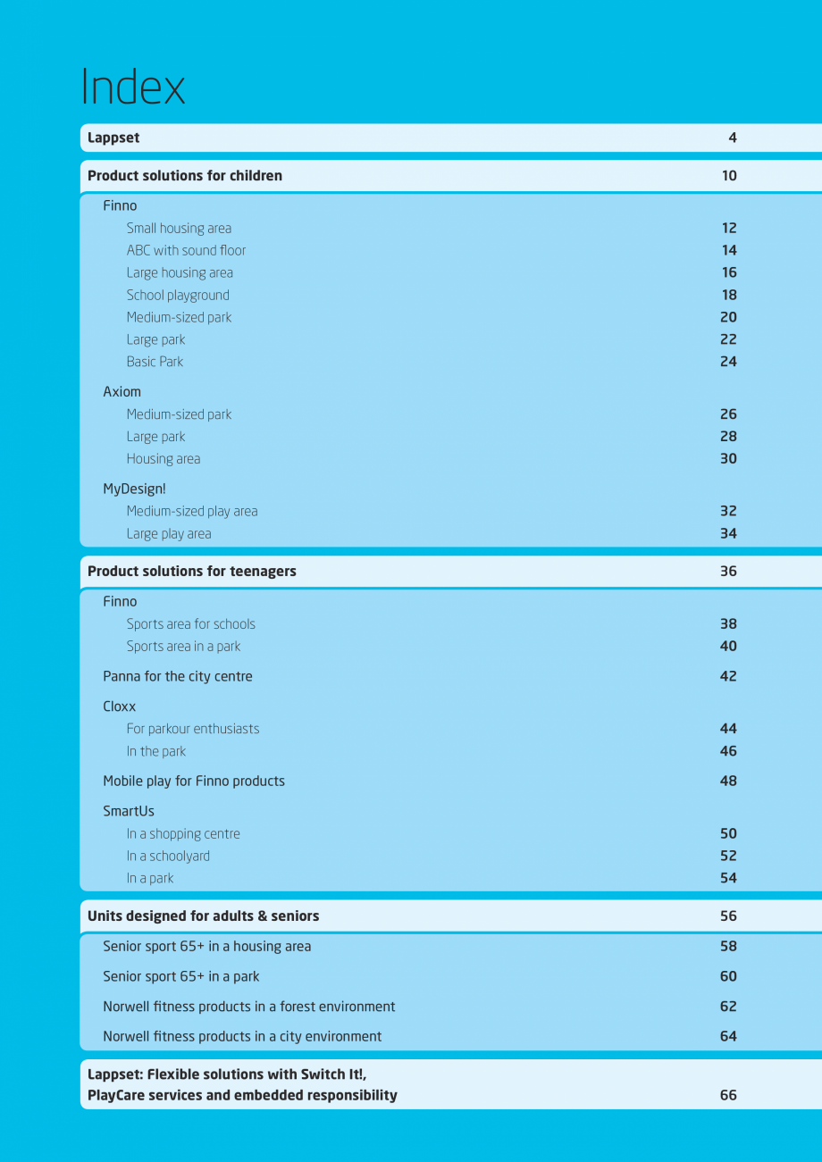 Pagina 4-Idei pentru o viata sanatoasa LAPPSET NEW FINNO, FINNO ABC, CLOXX, CLOVER, FLORA, HALO Catalog,...