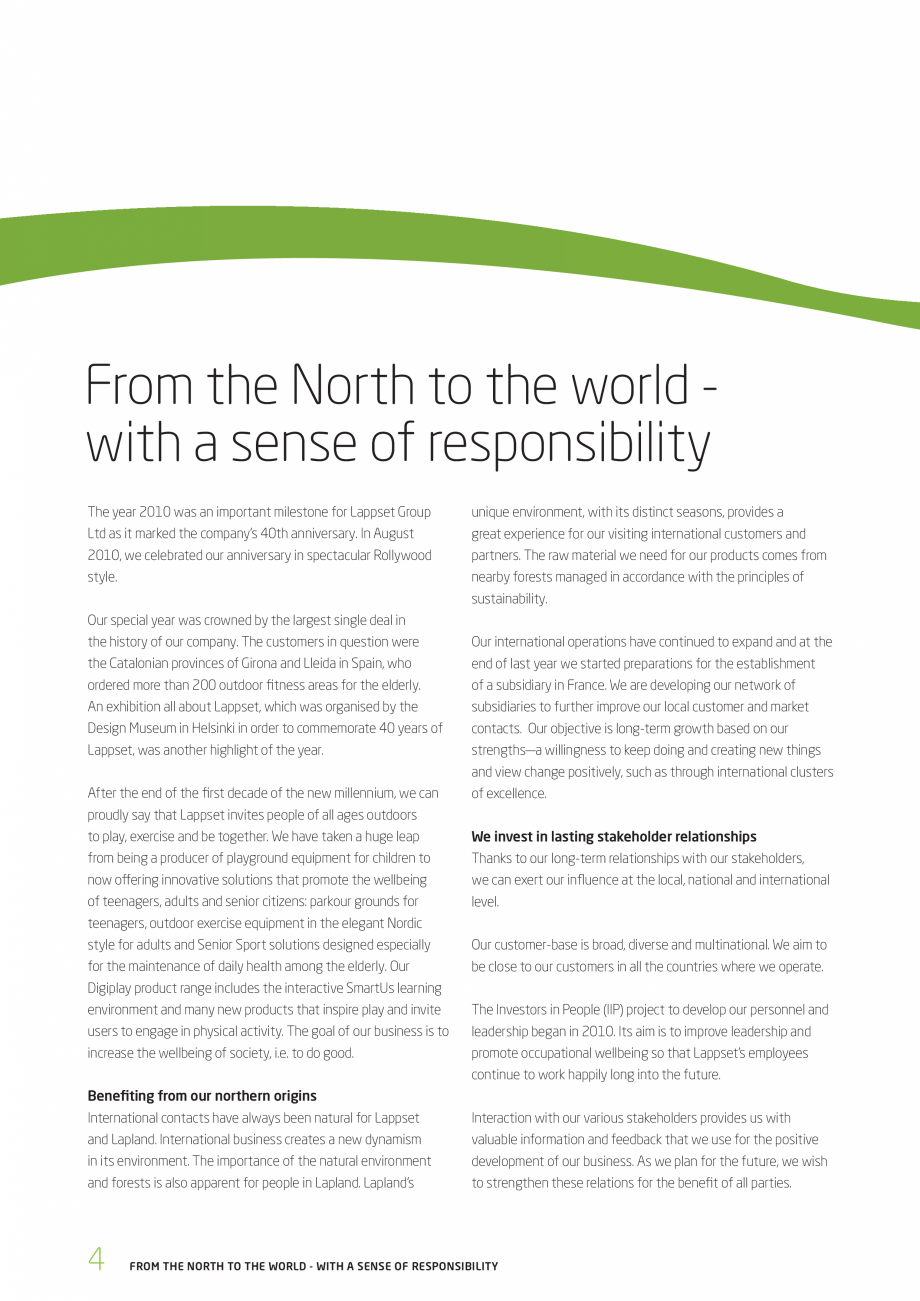 Pagina 4-Responsabilitatea sociala - Raport 2010 LAPPSET NEW FINNO, FINNO ABC, CLOXX, CLOVER, ANGRY BIRDS,...