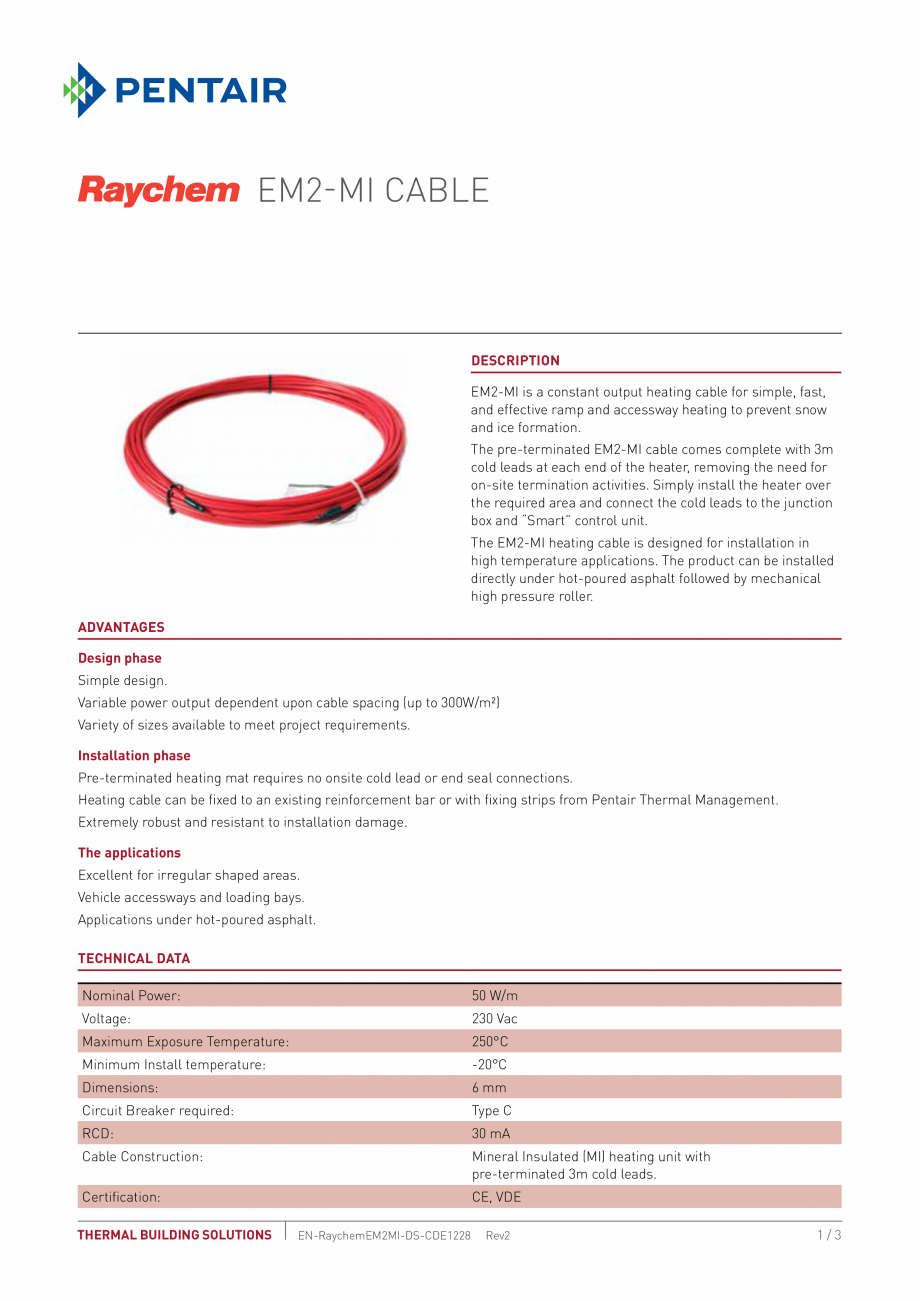Pagina 1-Cablu de incalzire pentru prevenirea inghetului pentru rampele si caile de acces auto RAYCHEM EM2-MI...