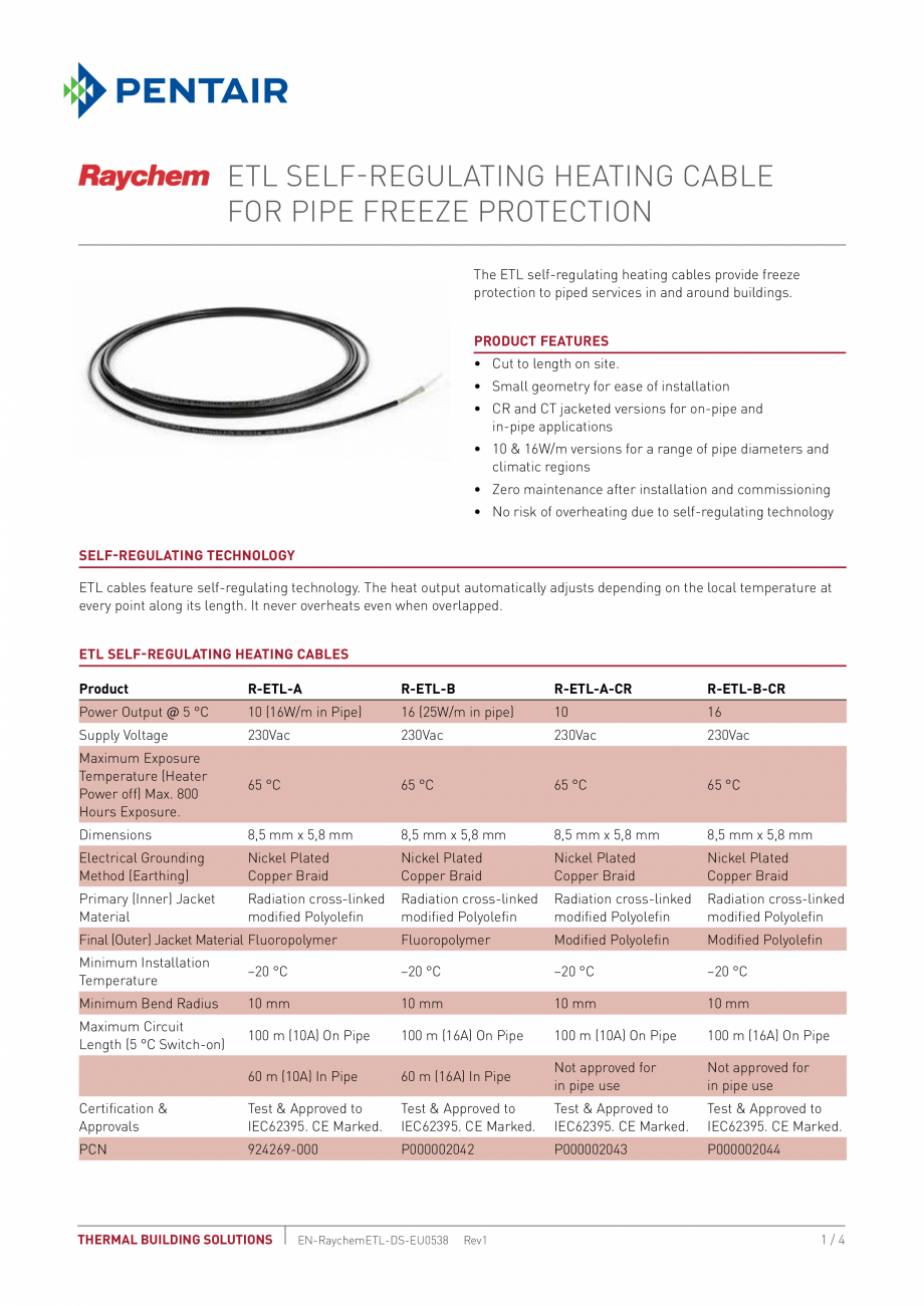Pagina 1-Cablu de incalzire ETL-DS contra inghetului pentru tevi, conducte RAYCHEM Fisa tehnica Engleza ETL...