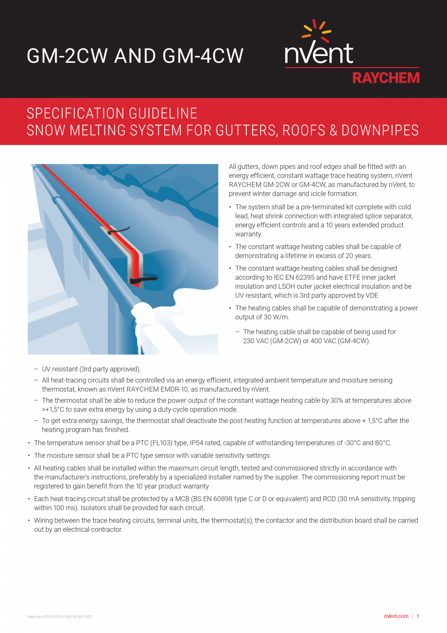 Pagina 1-Cabluri de incalzire pentru prevenirea formarii turturilor de gheata in jgheaburi si burlane RAYCHEM...