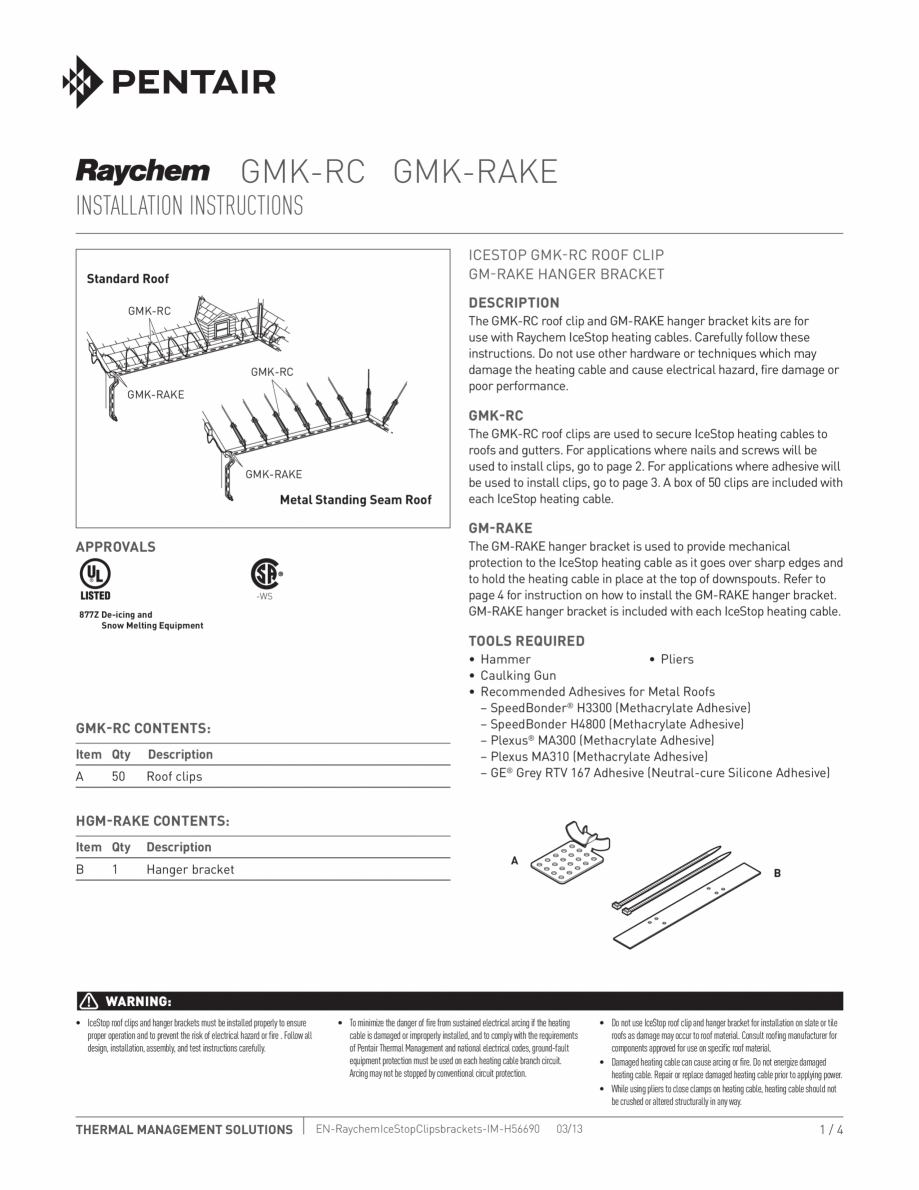 Pagina 1-Cleme pentru fixarea cablurior de incalzire GMK-RC/ GMK-RAKE RAYCHEM Fisa tehnica Engleza GMK-RC...