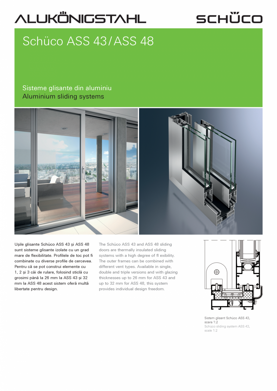 Pagina 1-Sisteme glisante din aluminiu SCHÜCO ASS 43 Fisa tehnica Romana, Engleza Schüco ASS...