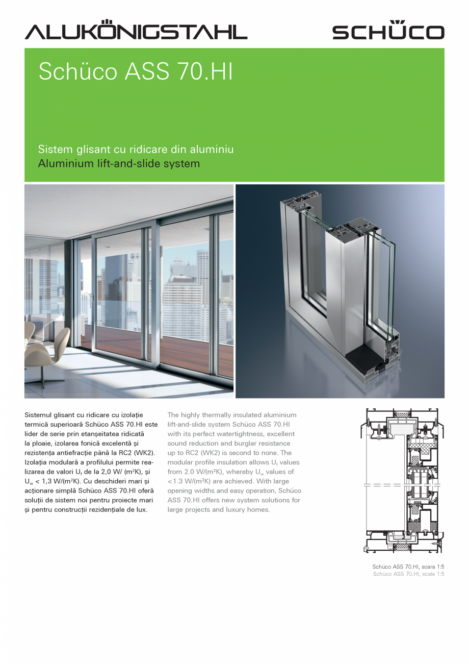 Pagina 1-Sistem glisant cu ridicare din aluminiu SCHÜCO ASS 70.HI Fisa tehnica Engleza, Romana Schüco...