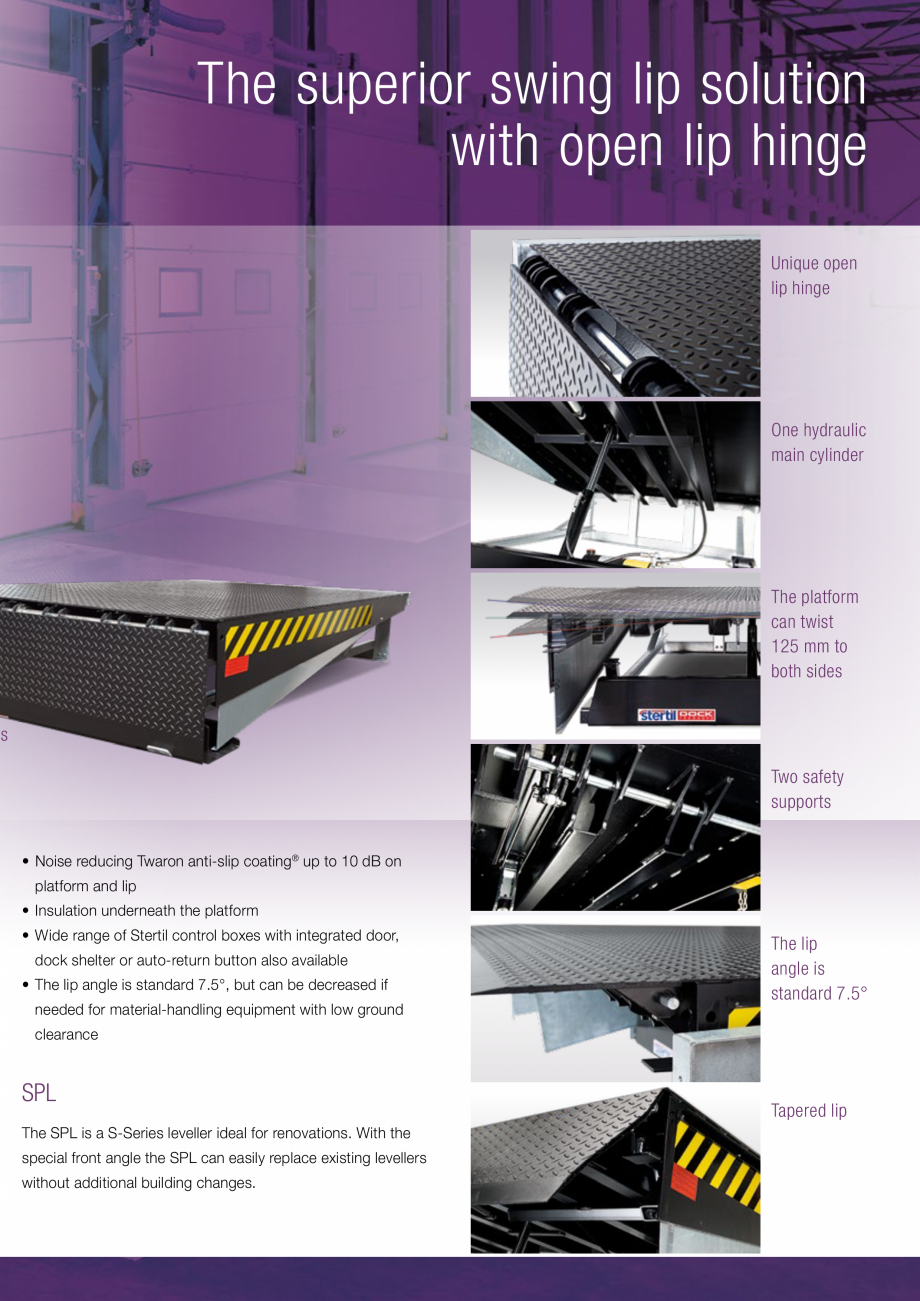 Pagina 4-Rampa hidraulica cu trapa rabatabila STERTIL Seria S Catalog, brosura Engleza que hinged lip has big...