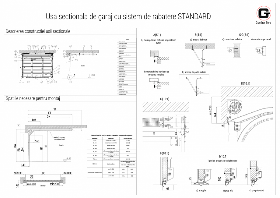 Pagina 1-CAD-PDF Cote usa de garaj cu rabatere standard GUNTHER-TORE Detaliu de montaj 
