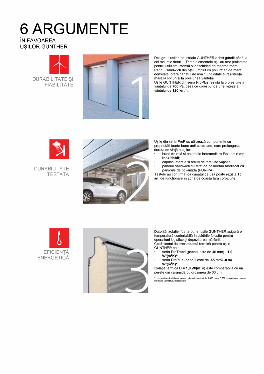 Pagina 13-Usi sectionale GUNTHER-TORE ProPlus Fisa tehnica Romana 700 Pa, ceea ce corespunde unei viteze a...