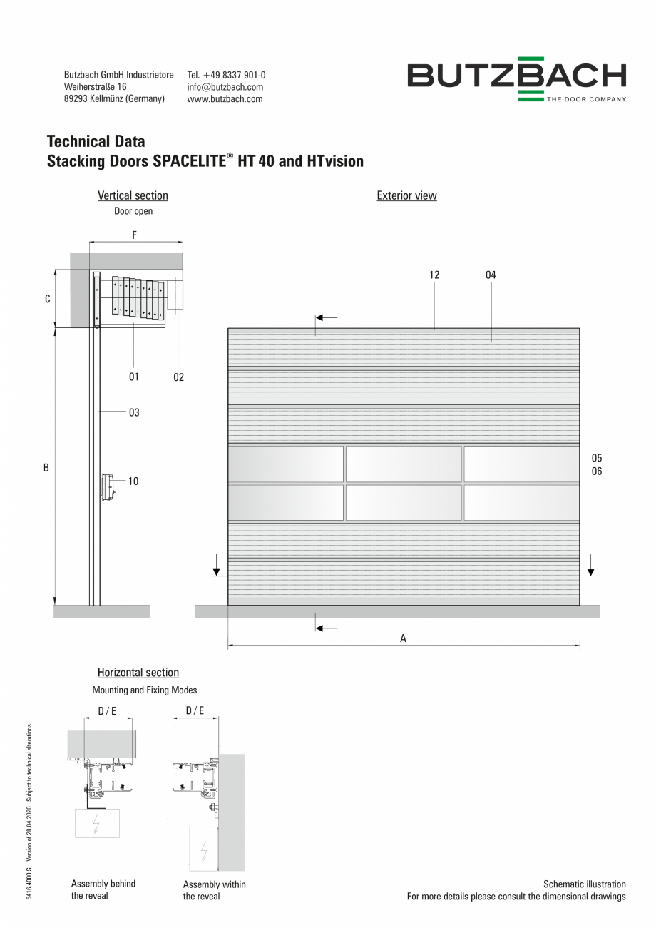 Pagina 1-Usa sectionala compacta BUTZBACH SPACELITE HT40 Fisa tehnica Engleza Butzbach GmbH Industrietore...