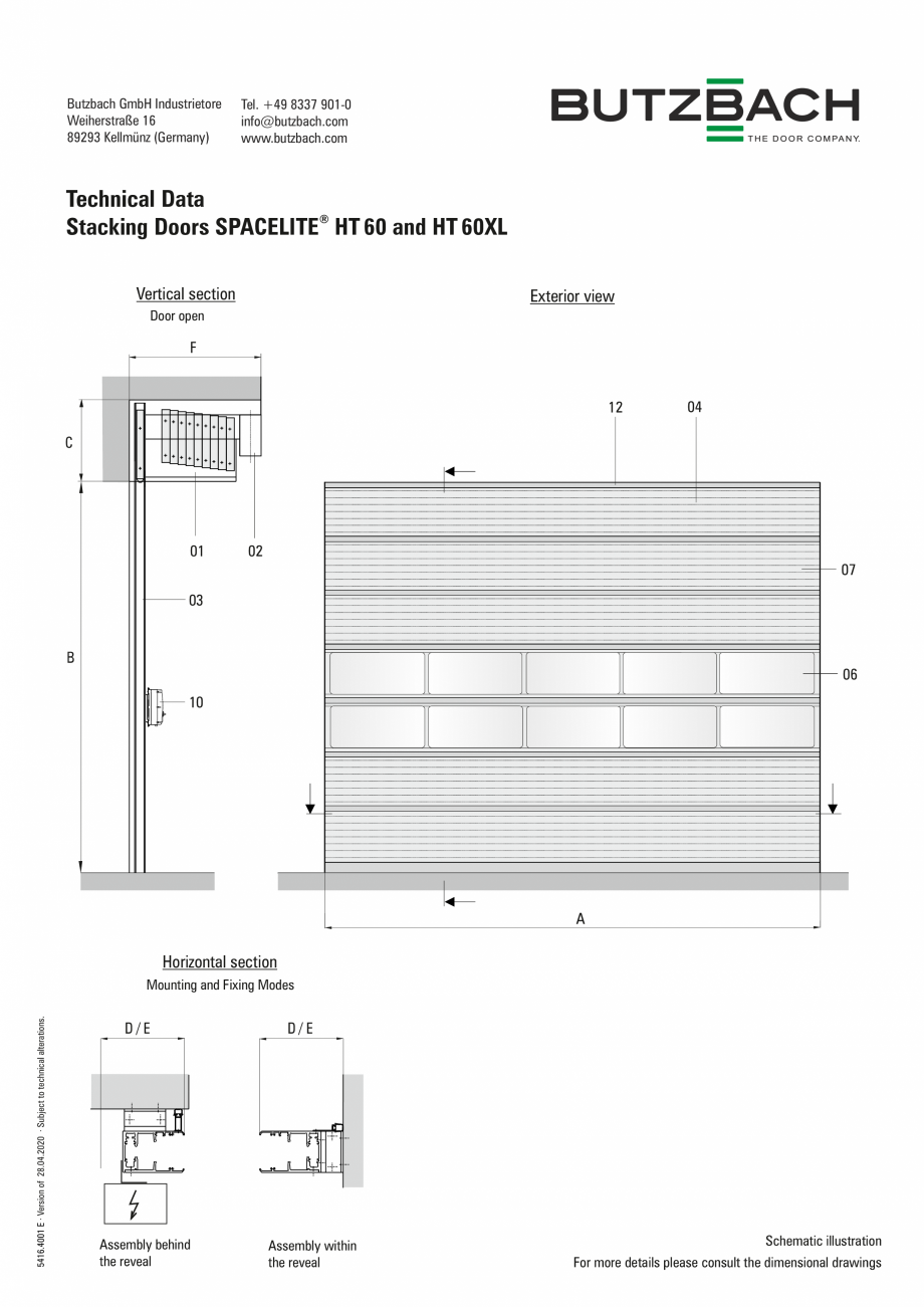 Pagina 1-Usa sectionala compacta BUTZBACH SPACELITE HT60 Fisa tehnica Engleza Butzbach GmbH Industrietore...