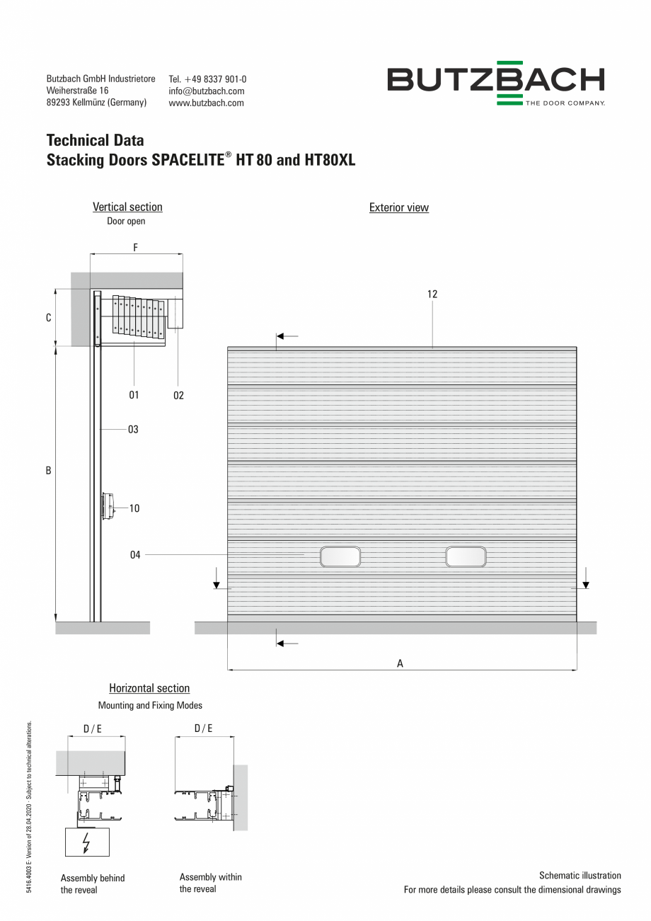 Pagina 1-Usa sectionala compacta BUTZBACH SPACELITE HT80 Fisa tehnica Engleza Butzbach GmbH Industrietore...