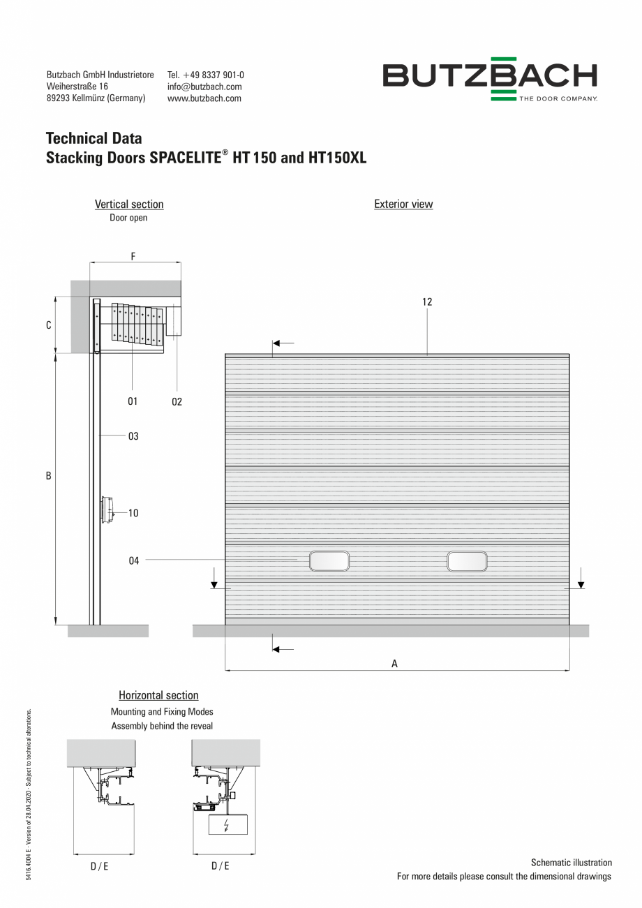 Pagina 1-Usa sectionala compacta BUTZBACH SPACELITE HT150 Fisa tehnica Engleza Butzbach GmbH Industrietore...