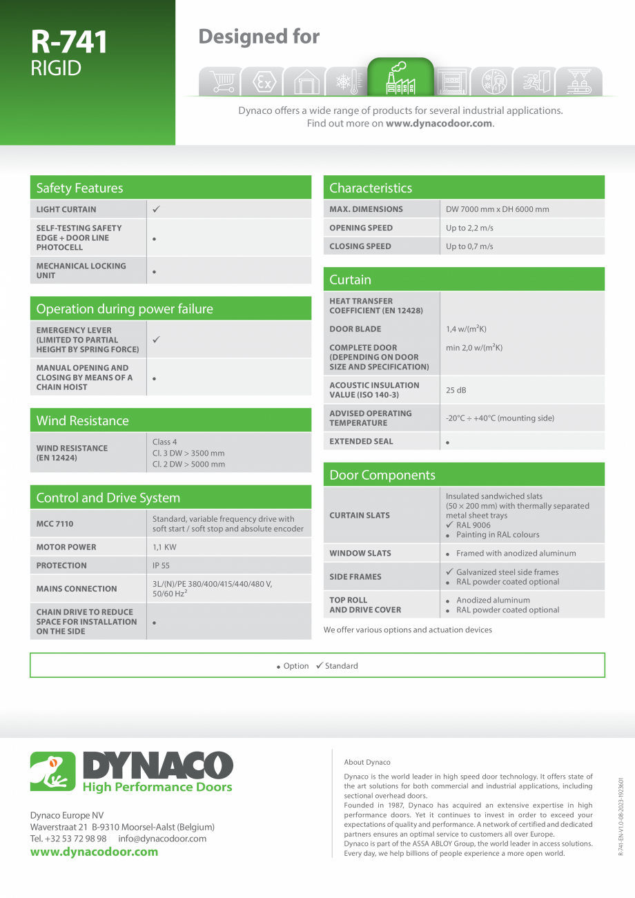 Pagina 2-Desen tehnic usa rapida DYNACO R-741 RIGID Fisa tehnica Engleza 
DW 7000 mm x DH 6000 mm
...