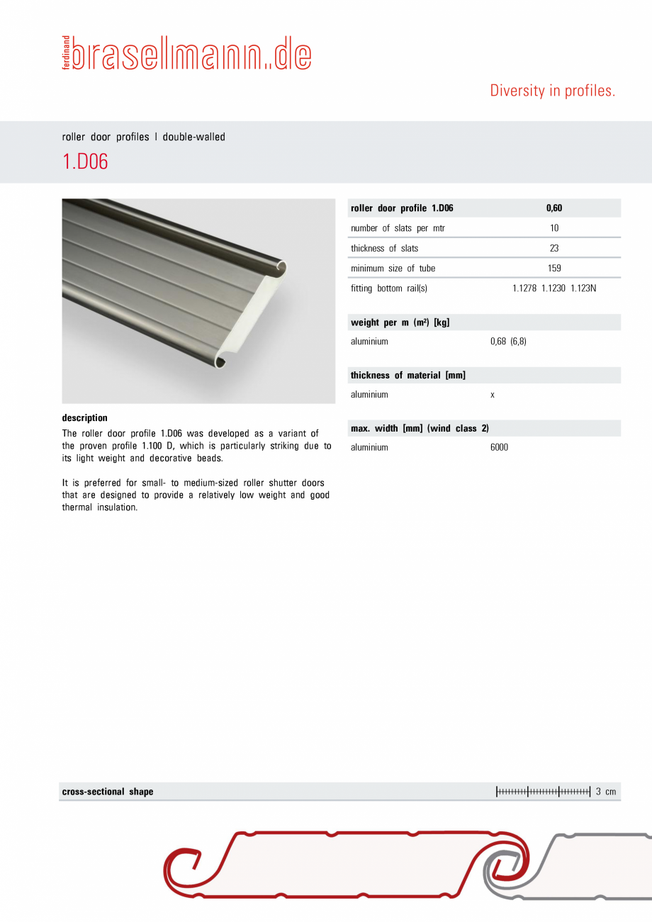 Pagina 1-Usi rulou cu lamela dubla din aluminiu BRASELMANN 1.D06  Specificații tehnice Engleza Diversity in ...