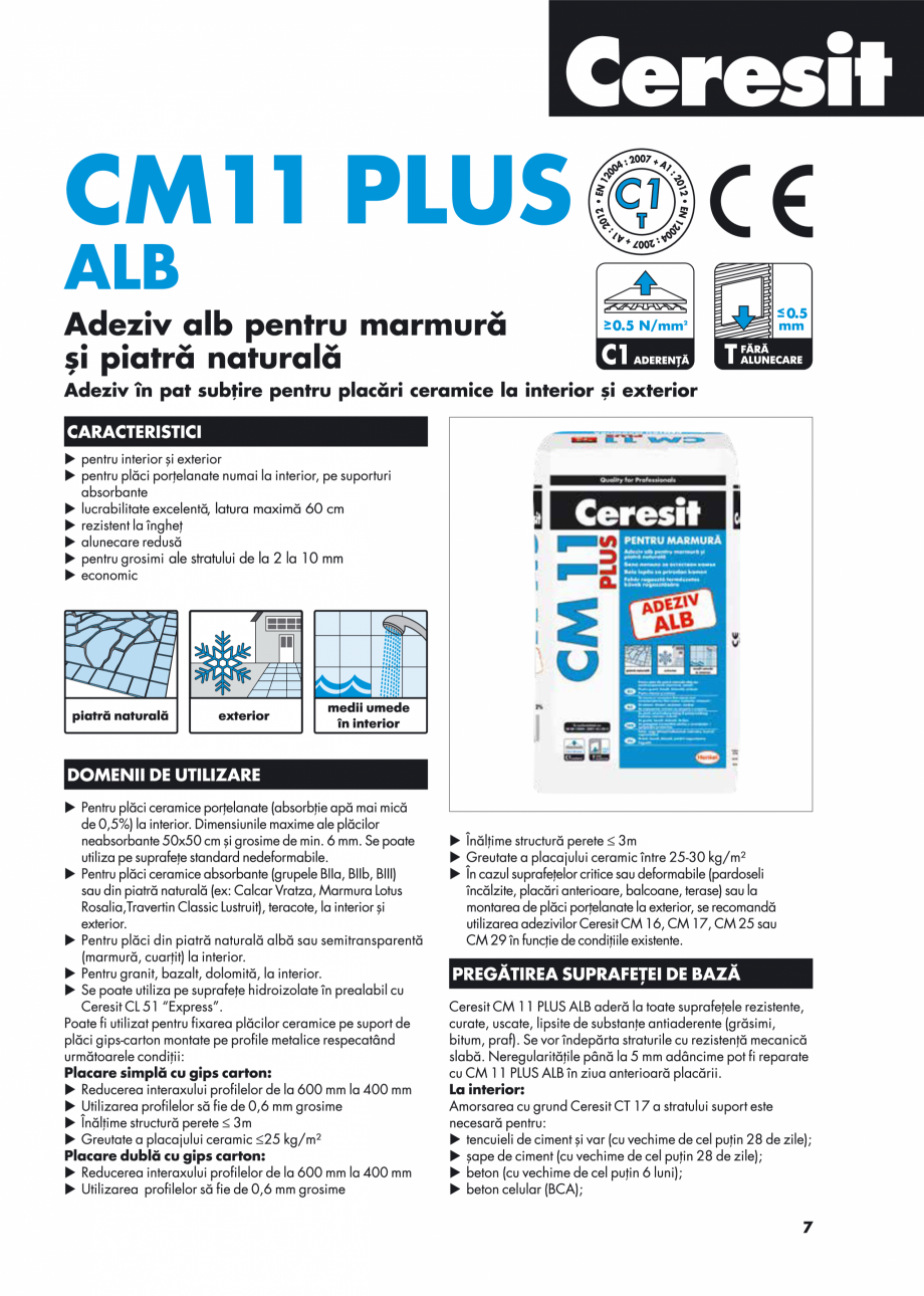 Pagina 1-Adeziv alb pentru marmura si piatra naturala CERESIT CM 11 Plus Alb Fisa tehnica Romana 