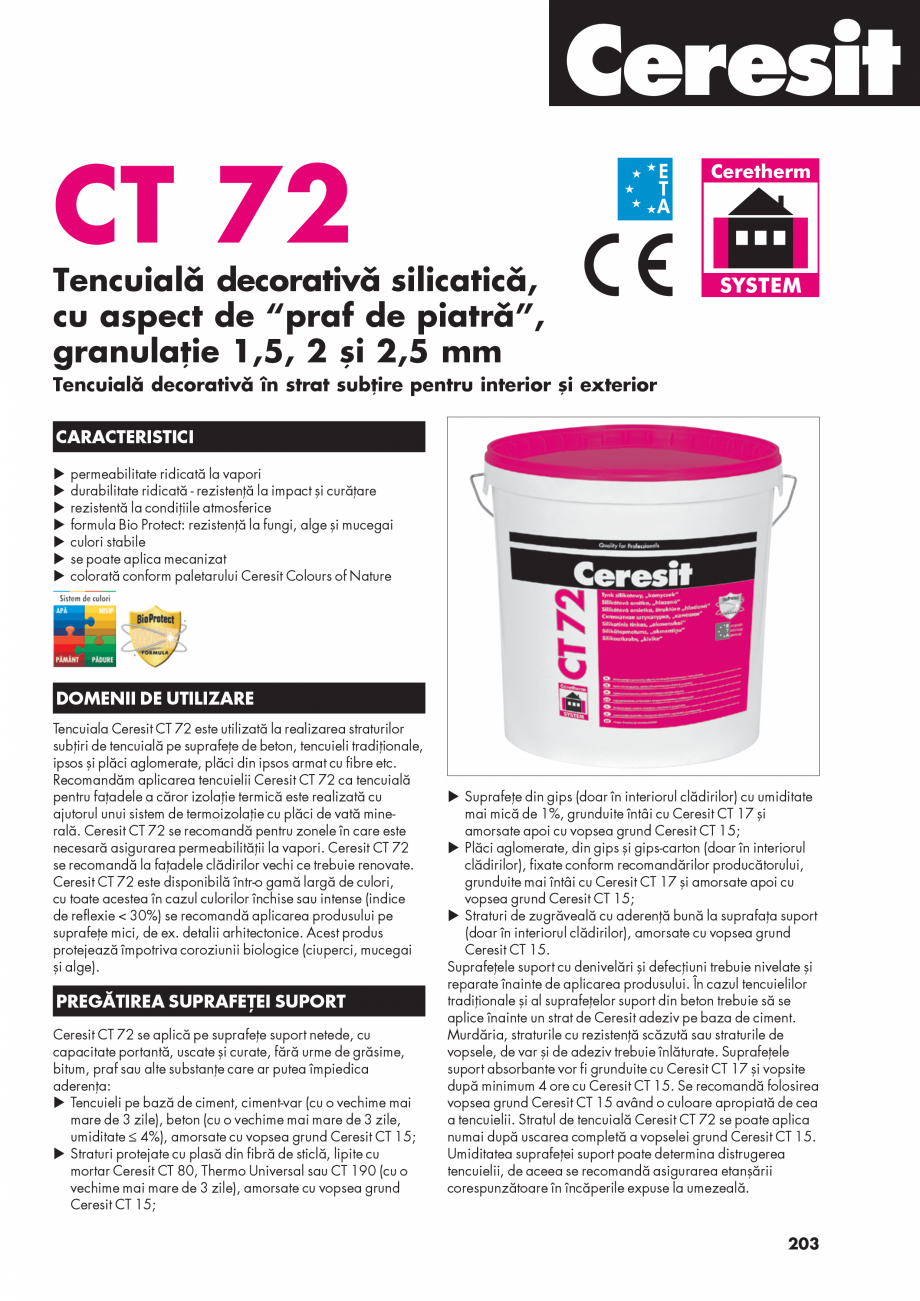Pagina 1-Tencuiala decorativa silicatica, cu aspect de “praf de piatra”  CERESIT CT 72 Fisa...