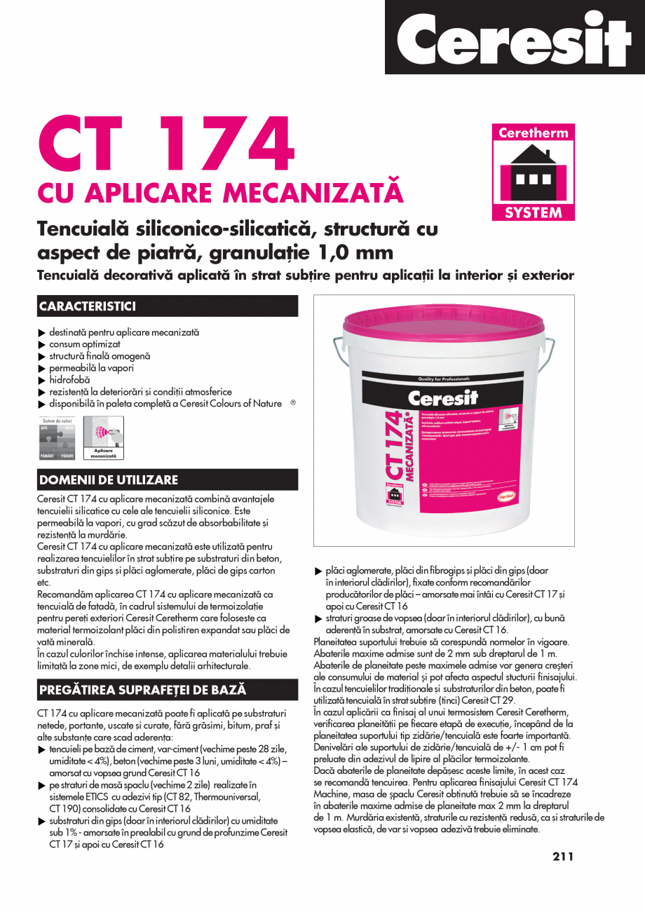 Pagina 1-Tencuiala siliconico-silicatica, structura cu aspect de piatra, cu aplicare mecanizata CERESIT CT...