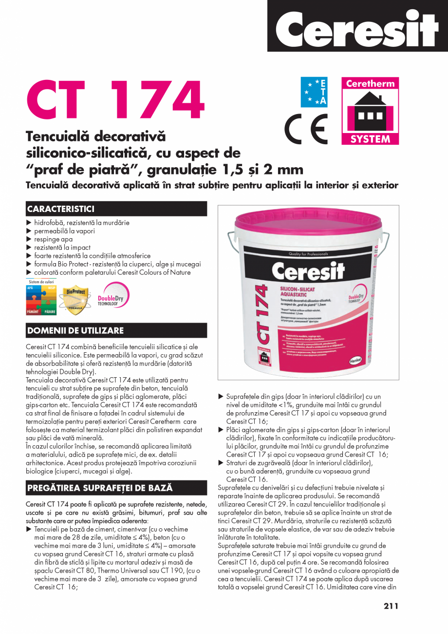 Pagina 1-Tencuiala decorativa siliconico-silicatica, cu aspect de “praf de piatra” CERESIT CT 174...