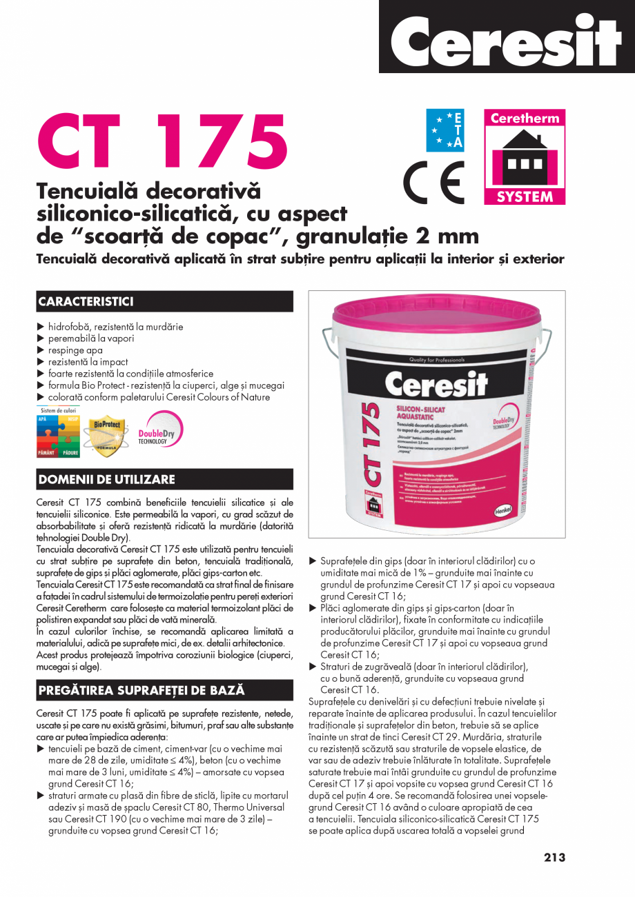 Pagina 1-Tencuiala decorativa siliconico-silicatica, cu aspect de “scoarta de copac” CERESIT CT...