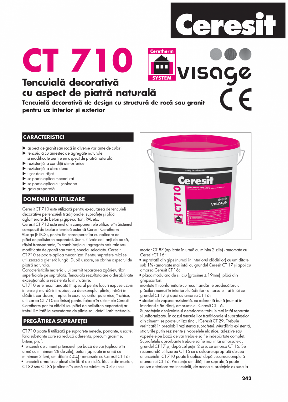 Pagina 1-Tencuiala decorativa cu aspect de piatra naturala CERESIT CT 710 Fisa tehnica Romana CT 710
...