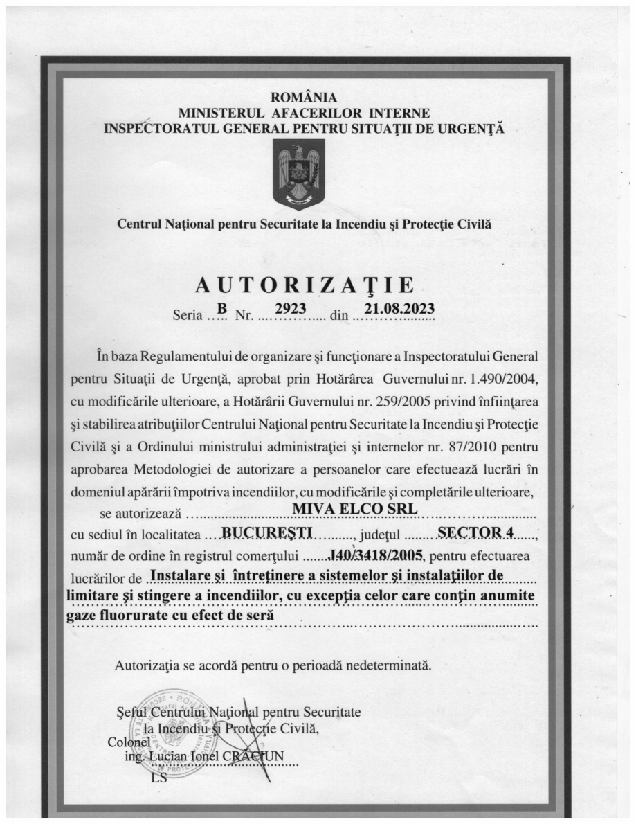 Pagina 1-Autorizatie instalare si intretinere sisteme de limitare si stingere incendii  Certificare produs 
